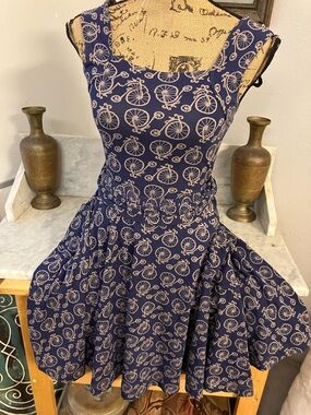 Effie's Heart Navy Bicycle-Print Fit & Flare Mini Dress Cute Sexy New!!